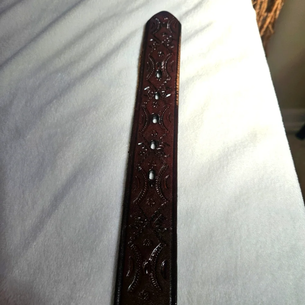 Leather Belt Mens Sz 40 Brown Tooled Eagle Design Braided Western Southwestern